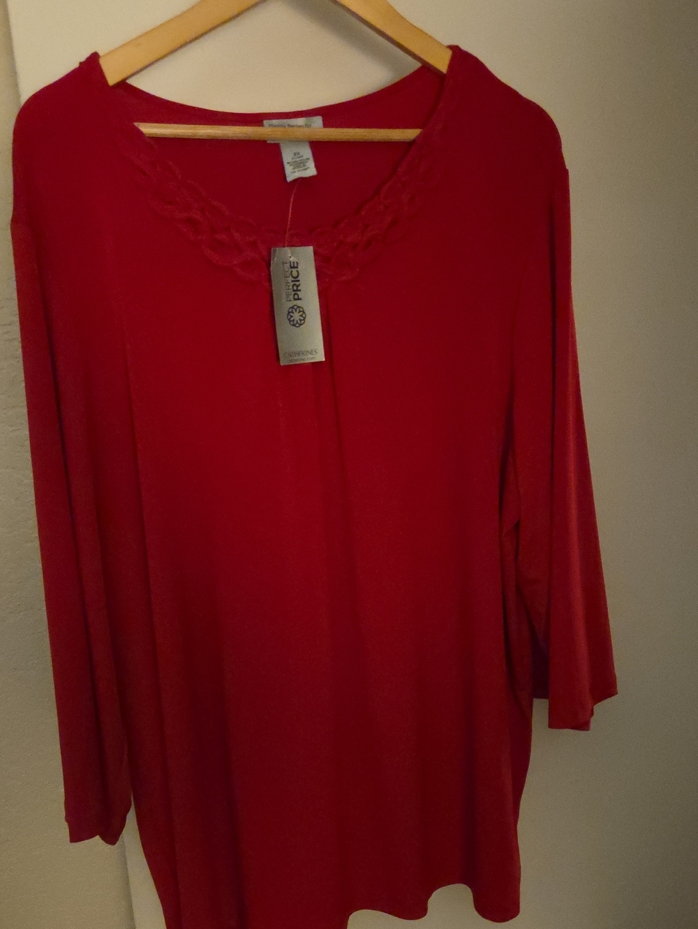NWT Catherines Red Long Sleeve Top - Size 2X - Lace Trim Scoop Neck